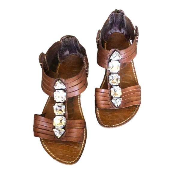Sam Edelman Galina Coffee Bean Zip Back Leather Gladiator Sandals Womens Sz 7.5M - Picture 1 of 12